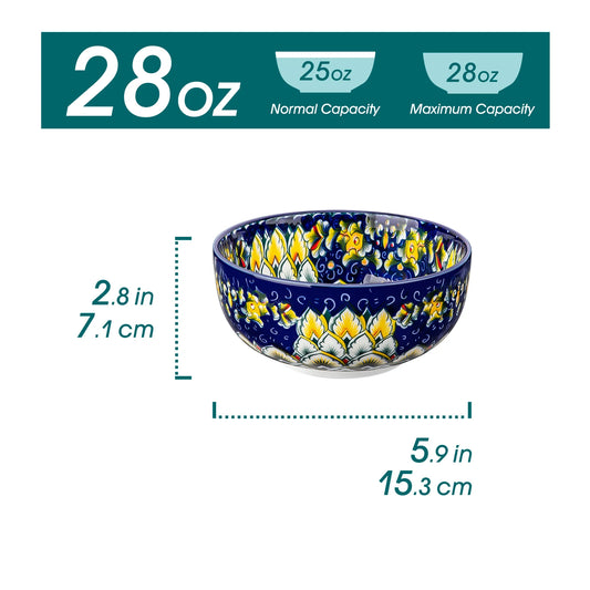 vancasso 6/12 Piece Cereal Bowls Set 28 Oz Ceramic Soup Bowls Bohemian style for Salad/Pasta/Rice/Oatmeal/Fruit/Cereal for 6