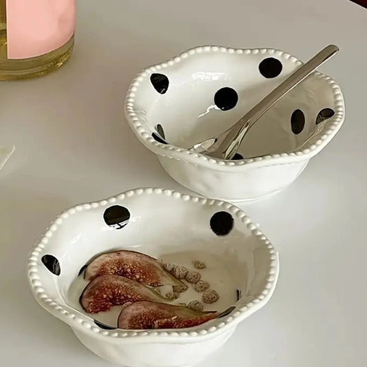 Ceramic Polka Dot Bowls Delicate Handmade Fruit Salad Bowls for Wedding Housewarming Gift