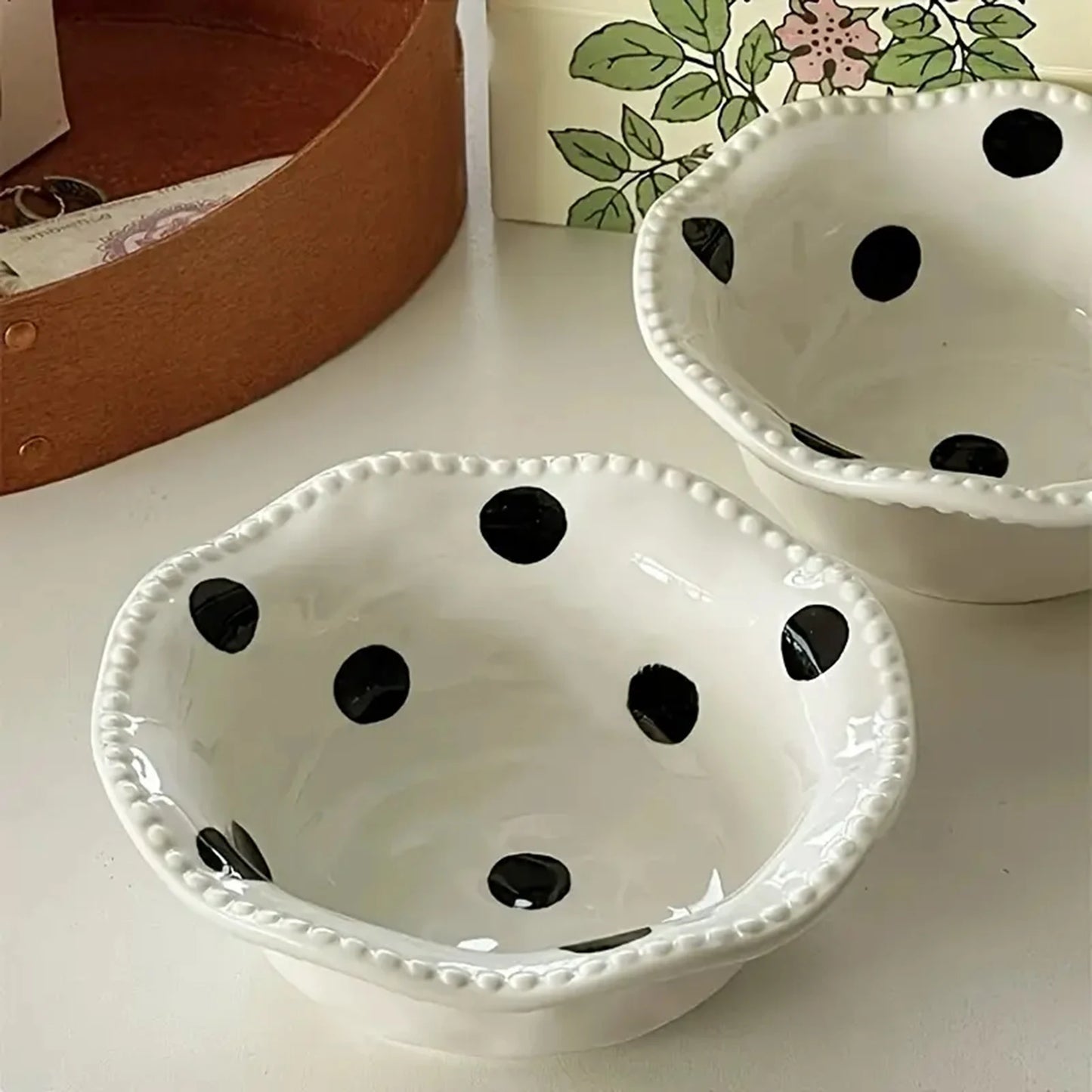 Ceramic Polka Dot Bowls Delicate Handmade Fruit Salad Bowls for Wedding Housewarming Gift