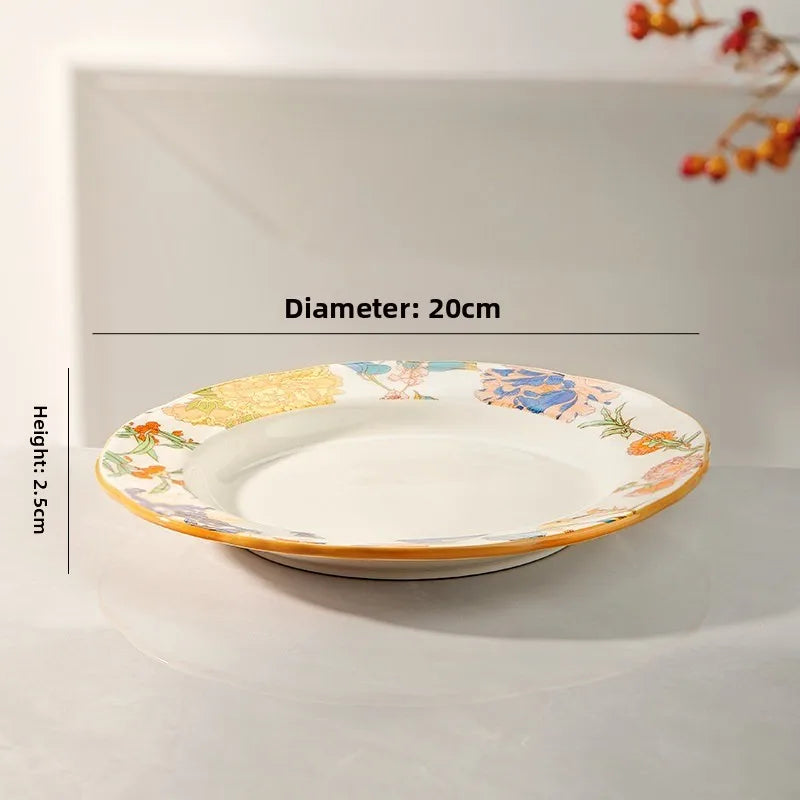 1PC New Chinese Retro Style Elegant Dinner Plates Beautiful Fruit Serving Dishes Durable Household Kitchen Tableware Supplies