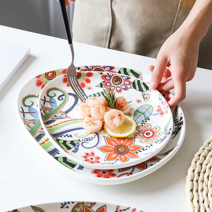 Nordic Hand-painted Ceramic  Salad Plate Tableware Pizza Plate Ceramic Western Food Tray Pasta Bowl Snack Plate Fruits Plates