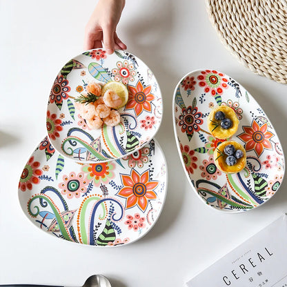 Nordic Hand-painted Ceramic  Salad Plate Tableware Pizza Plate Ceramic Western Food Tray Pasta Bowl Snack Plate Fruits Plates