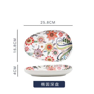 Nordic Hand-painted Ceramic  Salad Plate Tableware Pizza Plate Ceramic Western Food Tray Pasta Bowl Snack Plate Fruits Plates