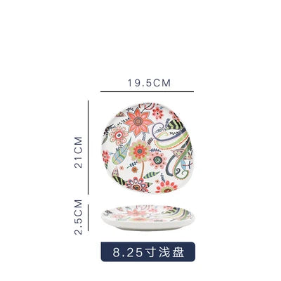 Nordic Hand-painted Ceramic  Salad Plate Tableware Pizza Plate Ceramic Western Food Tray Pasta Bowl Snack Plate Fruits Plates