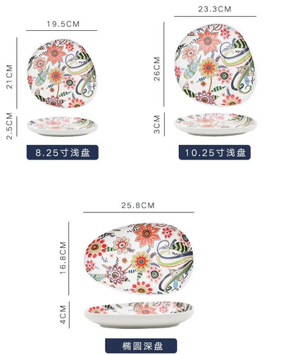 Nordic Hand-painted Ceramic  Salad Plate Tableware Pizza Plate Ceramic Western Food Tray Pasta Bowl Snack Plate Fruits Plates
