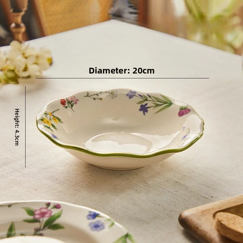 1PC New Chinese Retro Style Elegant Dinner Plates Beautiful Fruit Serving Dishes Durable Household Kitchen Tableware Supplies