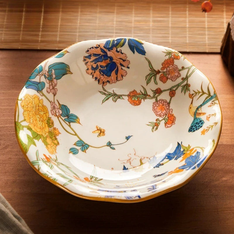 1PC New Chinese Retro Style Elegant Dinner Plates Beautiful Fruit Serving Dishes Durable Household Kitchen Tableware Supplies