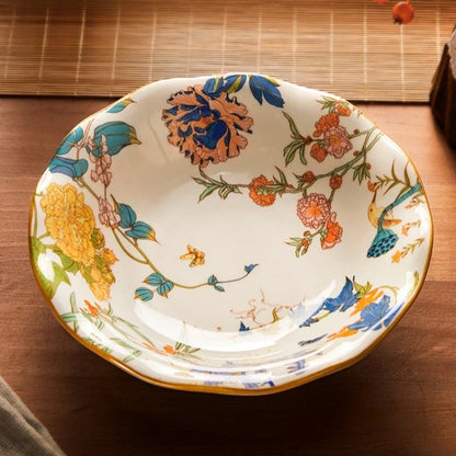 1PC New Chinese Retro Style Elegant Dinner Plates Beautiful Fruit Serving Dishes Durable Household Kitchen Tableware Supplies