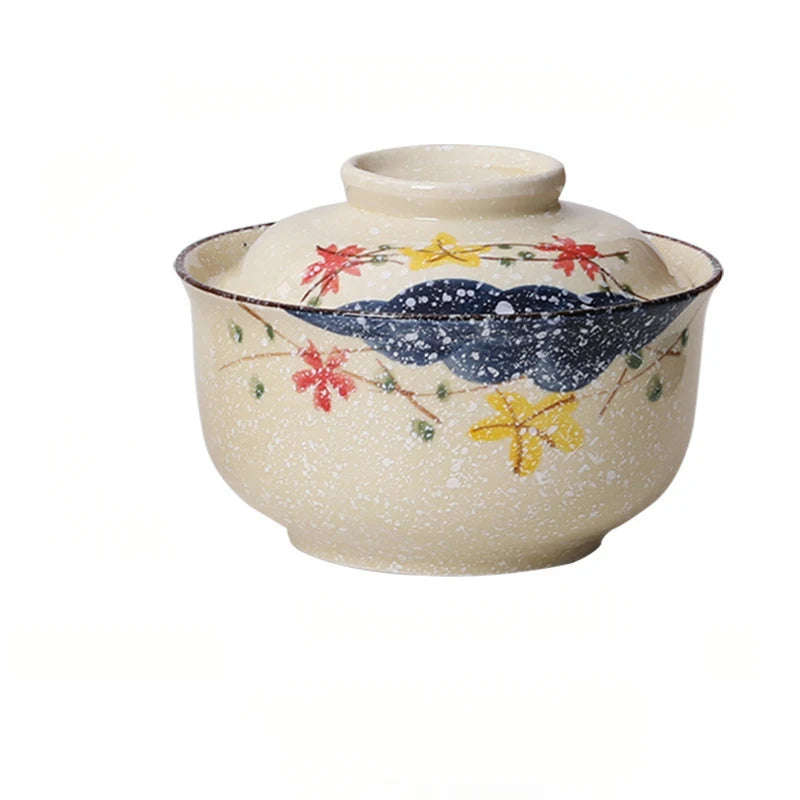 1pc 8.5-Inch Ceramic Bowl with Lid – Japanese-Style Ramen, Rice & Pasta Bowl – Microwave & Dishwasher Safe – Perfect for Home