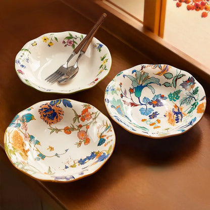 1PC New Chinese Retro Style Elegant Dinner Plates Beautiful Fruit Serving Dishes Durable Household Kitchen Tableware Supplies
