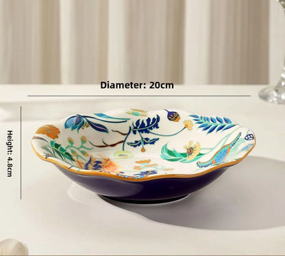 1PC New Chinese Retro Style Elegant Dinner Plates Beautiful Fruit Serving Dishes Durable Household Kitchen Tableware Supplies