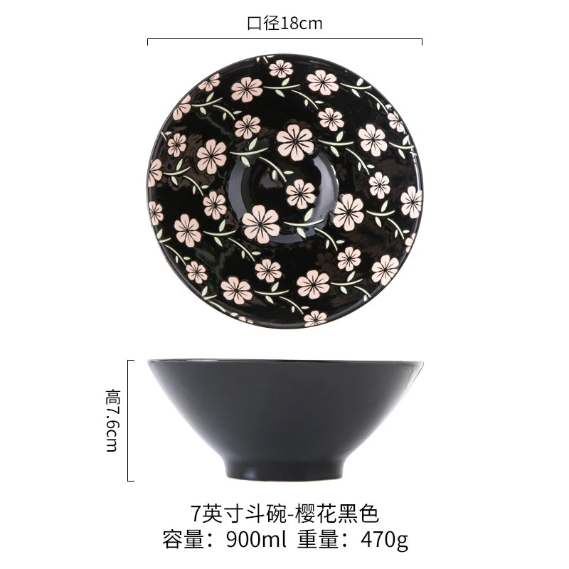 Ramen Bowl Household Soup Bowl Salad Bowl Ceramic Tableware Instant Noodle Bowl Ceramic Tableware