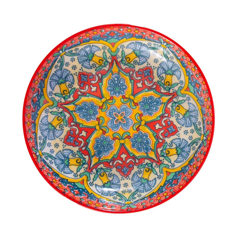 1pc Bohemian Style Ceramic Plate with High Aesthetic Value Home Creative 7-inch Fruit Plate Steak Plate Round Tableware