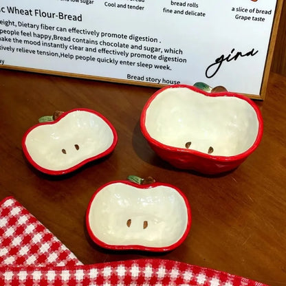Cute Creative Apple Modeling Ceramic Dishes Kitchen Yogurt Bowls Salad Bowls Seasoning Dishes Table Decoration.