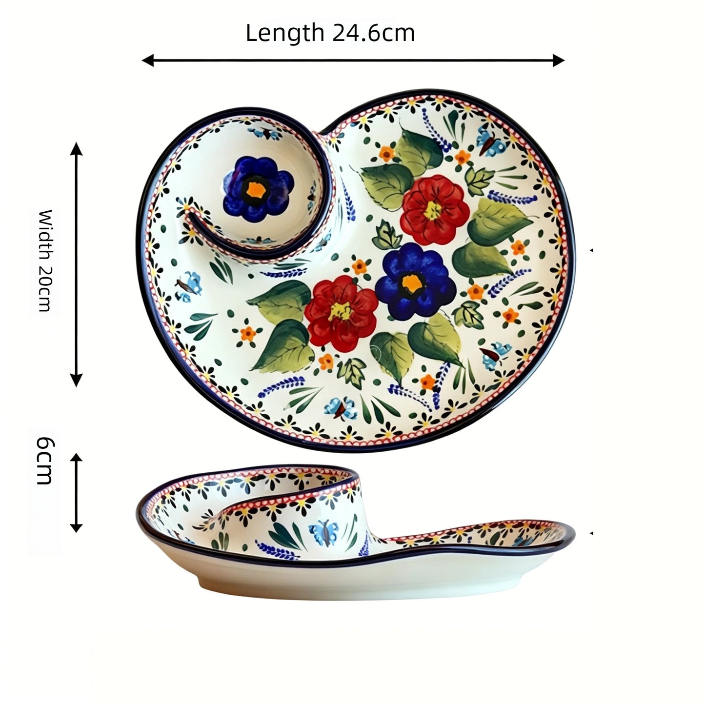 Snail Shaped Ceramic Dumpling Plate with Vinegar Compartment Divided Multifunctional Non Stick Tableware for Home Use