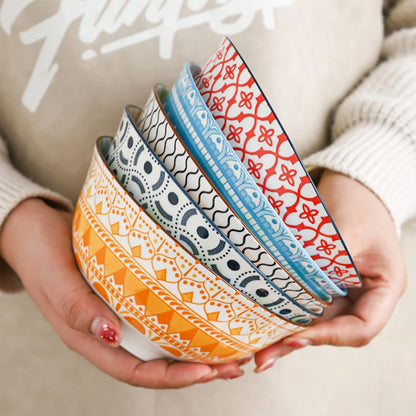 6-Piece Bohemian Ceramic Bowls 6.3 Inch - Large Capacity for Salad, Pasta, Soup, Fruit & Noodles, Microwave/Oven/Dishwasher Safe