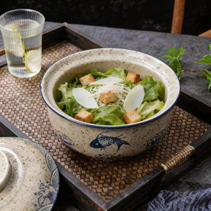 1pc 8.5-Inch Ceramic Bowl with Lid – Japanese-Style Ramen, Rice & Pasta Bowl – Microwave & Dishwasher Safe – Perfect for Home