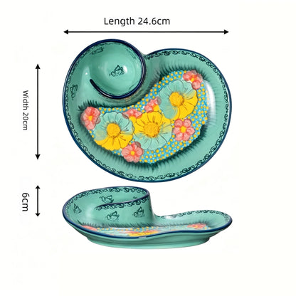 Snail Shaped Ceramic Dumpling Plate with Vinegar Compartment Divided Multifunctional Non Stick Tableware for Home Use