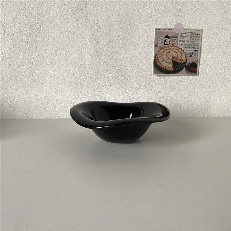Creative Ceramic Wavy Salad Bowl Dessert Bowl Irregular Solid Color Home Cafe Cream Style Tableware Afternoon Tea Fruit Bowl