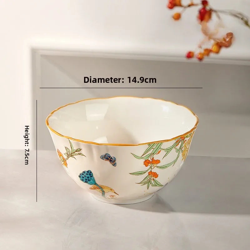 1PC New Chinese Retro Style Elegant Dinner Plates Beautiful Fruit Serving Dishes Durable Household Kitchen Tableware Supplies