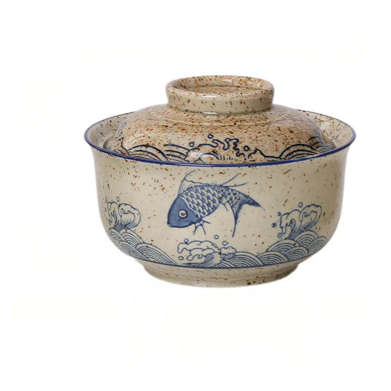 1pc 8.5-Inch Ceramic Bowl with Lid – Japanese-Style Ramen, Rice & Pasta Bowl – Microwave & Dishwasher Safe – Perfect for Home