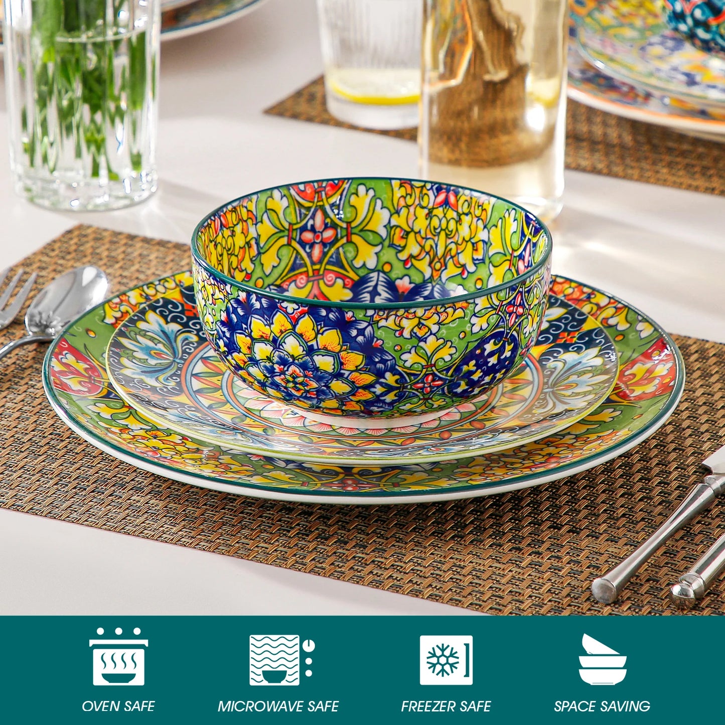 vancasso 6/12 Piece Cereal Bowls Set 28 Oz Ceramic Soup Bowls Bohemian style for Salad/Pasta/Rice/Oatmeal/Fruit/Cereal for  6