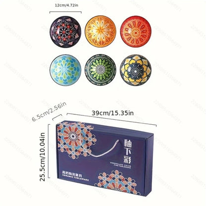 6-Piece Handmade Bohemian Ceramic Bowls Set 4.72 Inch Microwave And Dishwasher Safe for Cereal Ice Cream Pasta Optional Gift Box