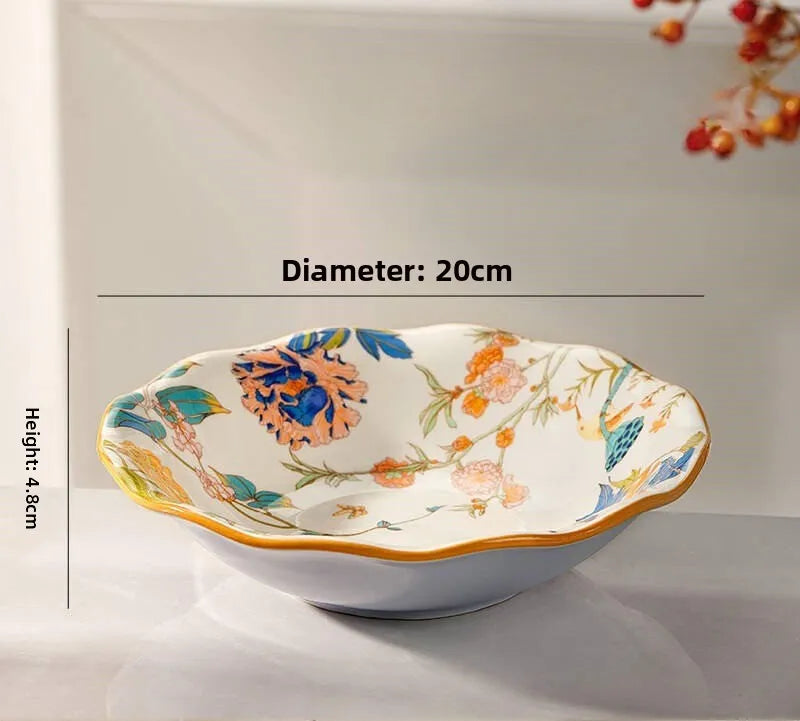 1PC New Chinese Retro Style Elegant Dinner Plates Beautiful Fruit Serving Dishes Durable Household Kitchen Tableware Supplies