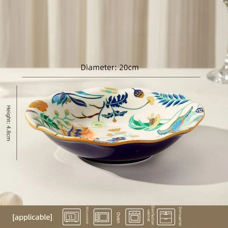 1PC New Chinese Retro Style Elegant Dinner Plates Beautiful Fruit Serving Dishes Durable Household Kitchen Tableware Supplies