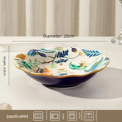 1PC New Chinese Retro Style Elegant Dinner Plates Beautiful Fruit Serving Dishes Durable Household Kitchen Tableware Supplies
