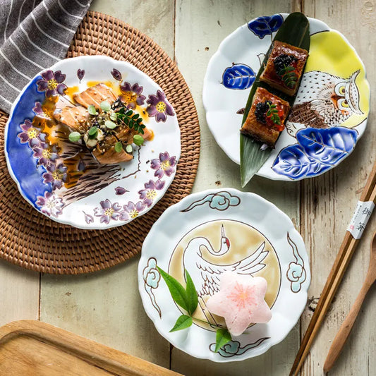 Japanese Style Creative Tableware Featuring Embossed Flower Shaped Small Plates and Sushi Plates