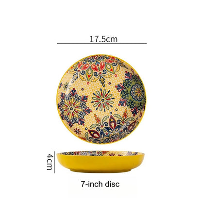 1pc Bohemian Style Ceramic Plate with High Aesthetic Value Home Creative 7-inch Fruit Plate Steak Plate Round Tableware