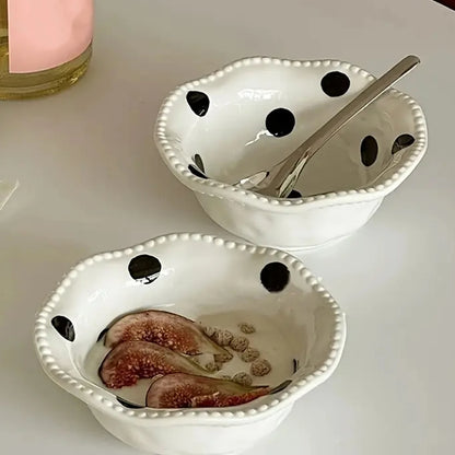 Ceramic Polka Dot Bowls Delicate Handmade Fruit Salad Bowls for Wedding Housewarming Gift