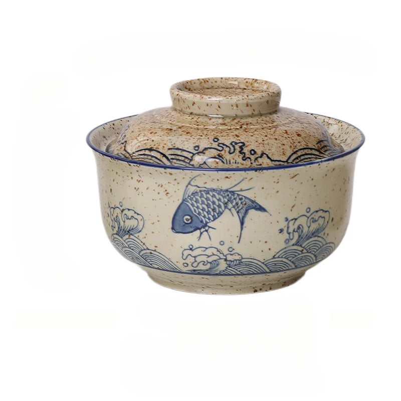 1pc 8.5-Inch Ceramic Bowl with Lid – Japanese-Style Ramen, Rice & Pasta Bowl – Microwave & Dishwasher Safe – Perfect for Home