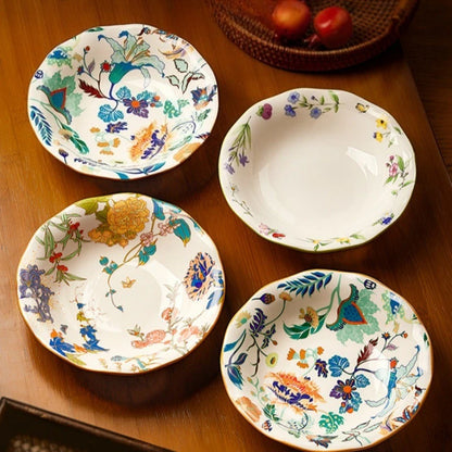 1PC New Chinese Retro Style Elegant Dinner Plates Beautiful Fruit Serving Dishes Durable Household Kitchen Tableware Supplies