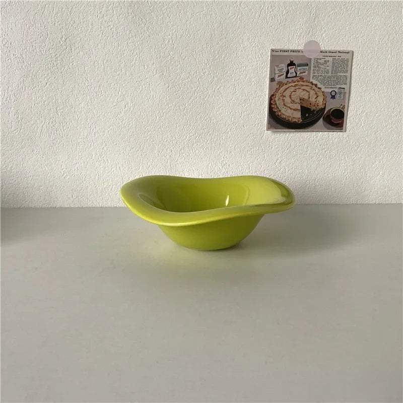 Creative Ceramic Wavy Salad Bowl Dessert Bowl Irregular Solid Color Home Cafe Cream Style Tableware Afternoon Tea Fruit Bowl