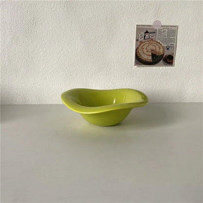 Creative Ceramic Wavy Salad Bowl Dessert Bowl Irregular Solid Color Home Cafe Cream Style Tableware Afternoon Tea Fruit Bowl