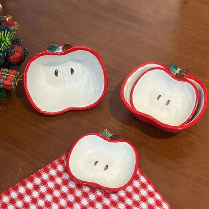 Cute Creative Apple Modeling Ceramic Dishes Kitchen Yogurt Bowls Salad Bowls Seasoning Dishes Table Decoration.