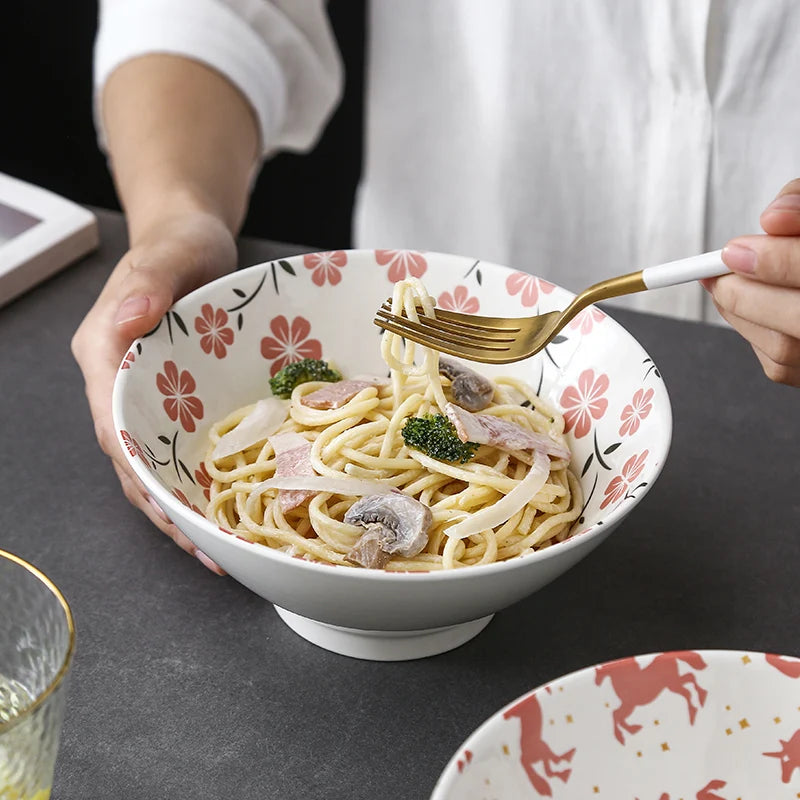 Ramen Bowl Household Soup Bowl Salad Bowl Ceramic Tableware Instant Noodle Bowl Ceramic Tableware