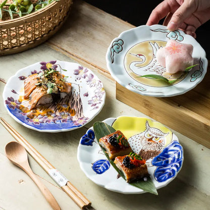 Japanese Style Creative Tableware Featuring Embossed Flower Shaped Small Plates and Sushi Plates