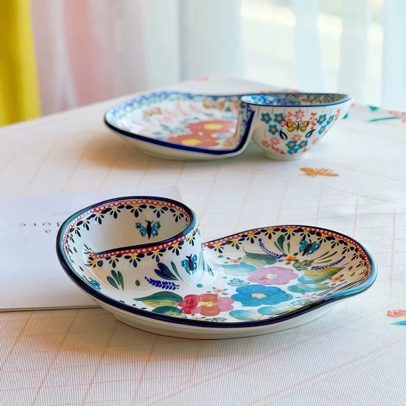 Snail Shaped Ceramic Dumpling Plate with Vinegar Compartment Divided Multifunctional Non Stick Tableware for Home Use