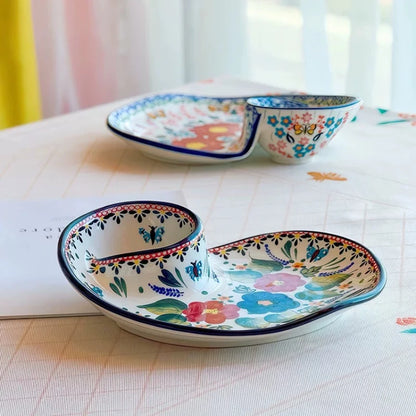 Snail Shaped Ceramic Dumpling Plate with Vinegar Compartment Divided Multifunctional Non Stick Tableware for Home Use
