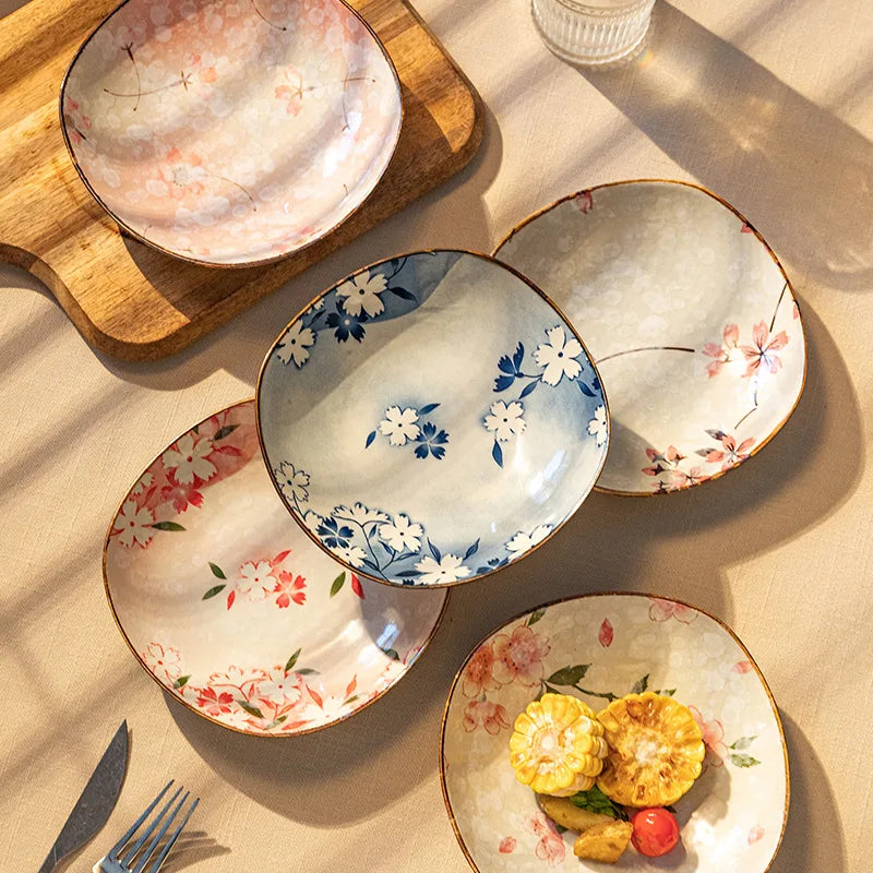 Japanese Square Plate Ceramic Plate Dish Dish Household Plate Tableware Deep Rice Bowl Tableware