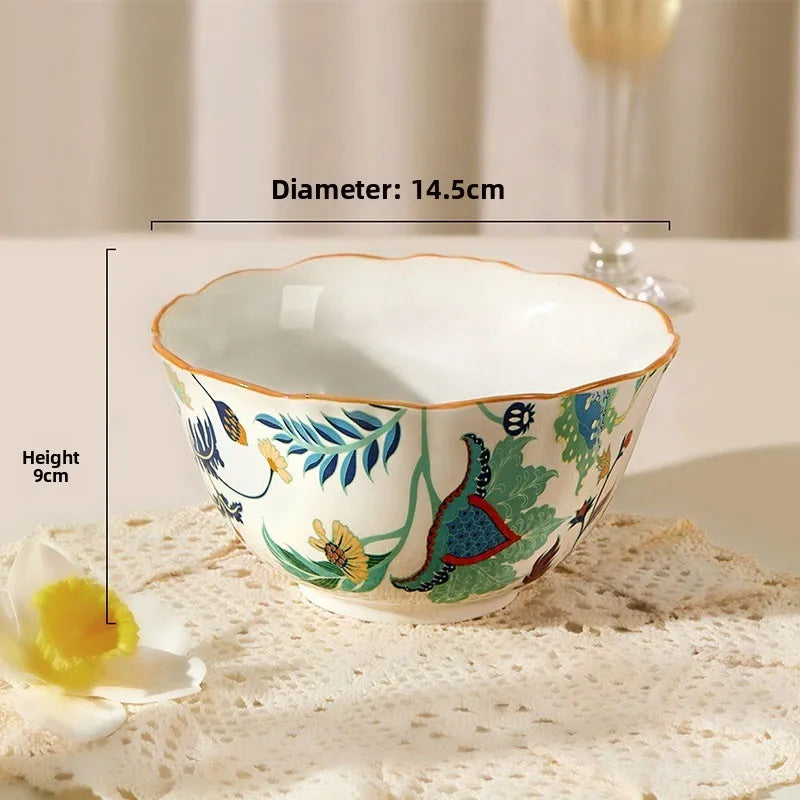 1PC New Chinese Retro Style Elegant Dinner Plates Beautiful Fruit Serving Dishes Durable Household Kitchen Tableware Supplies