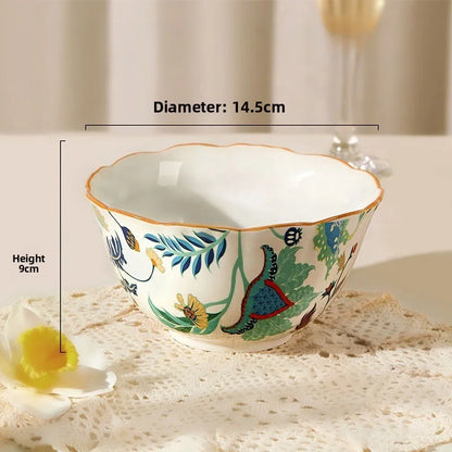 1PC New Chinese Retro Style Elegant Dinner Plates Beautiful Fruit Serving Dishes Durable Household Kitchen Tableware Supplies