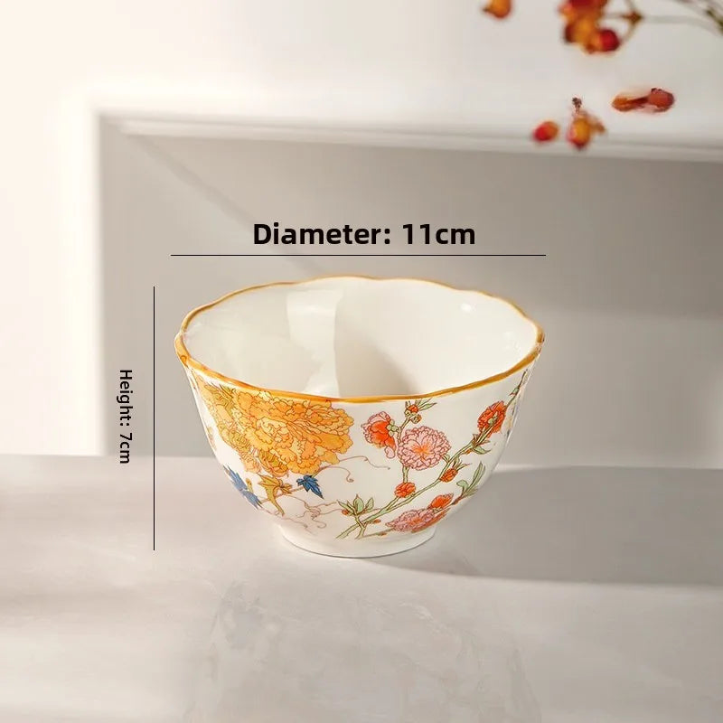 1PC New Chinese Retro Style Elegant Dinner Plates Beautiful Fruit Serving Dishes Durable Household Kitchen Tableware Supplies
