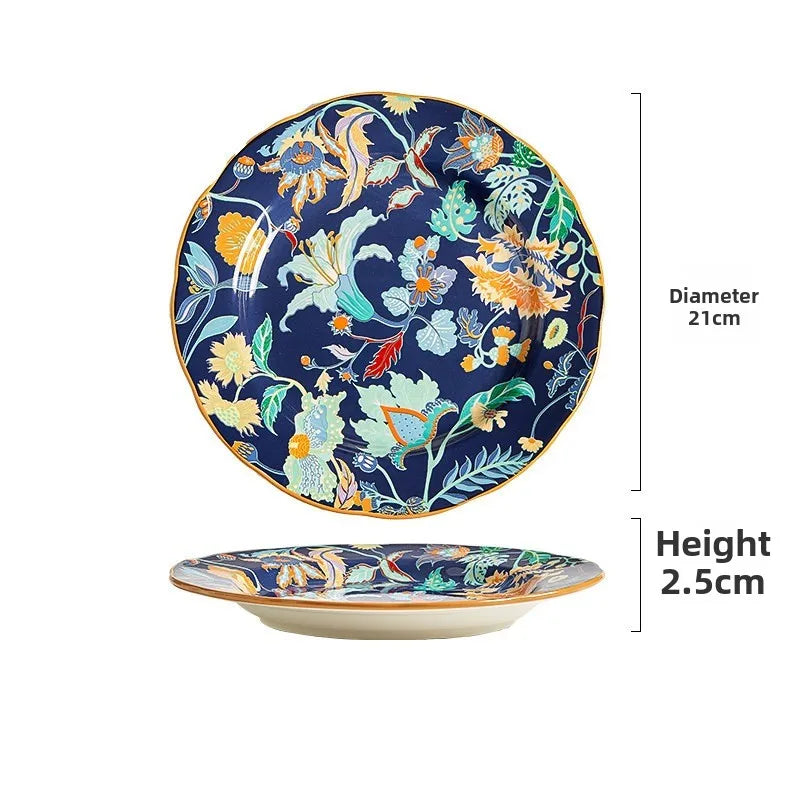 1PC New Chinese Retro Style Elegant Dinner Plates Beautiful Fruit Serving Dishes Durable Household Kitchen Tableware Supplies