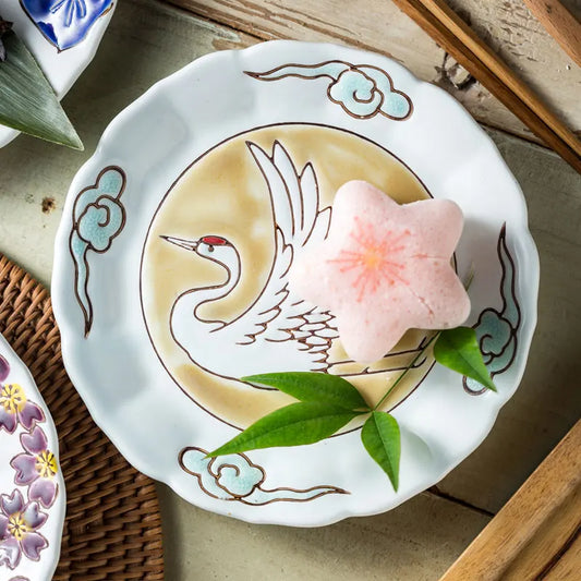 Japanese Style Creative Tableware Featuring Embossed Flower Shaped Small Plates and Sushi Plates