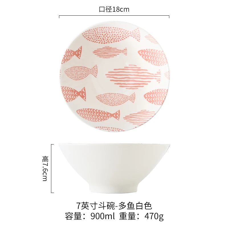 Ramen Bowl Household Soup Bowl Salad Bowl Ceramic Tableware Instant Noodle Bowl Ceramic Tableware