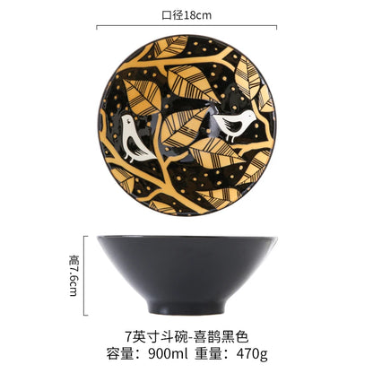Ramen Bowl Household Soup Bowl Salad Bowl Ceramic Tableware Instant Noodle Bowl Ceramic Tableware